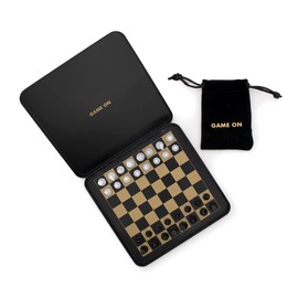 Iron and Glory Travel Chess Set - Magnetic Traveling Mini Chess Set with Aluminum Carrying Case, Black and Gold