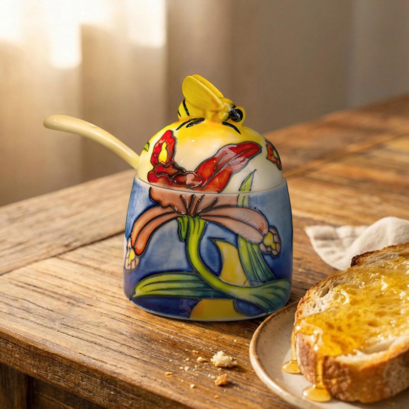 MAGRACE Hand-Painted Ceramic Honey Jar with Lid & Spoon
