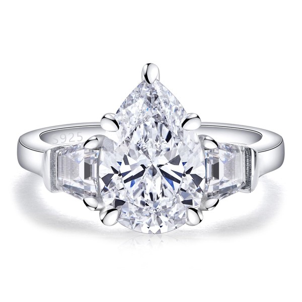Bo.Dream Pear Shaped Engagement Rings for Women, Platinum Plated 925