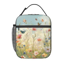 VANZEV Floral Lunch Box for Adults Women Girls Boys Kids Flower Butterfly Lunch Box Insulated Cooler Reusable Lunch Bag Container Gifts for Work Office Picnic Travel School