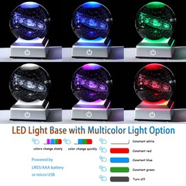 3.15" K9 Crystal 3D Solar System Ball with Sliver LED Colorful Lighting Touch Base, Engraving Solar System Star Planet Model Ornaments, Science Universe Astronomy Gifts for Astronomers
