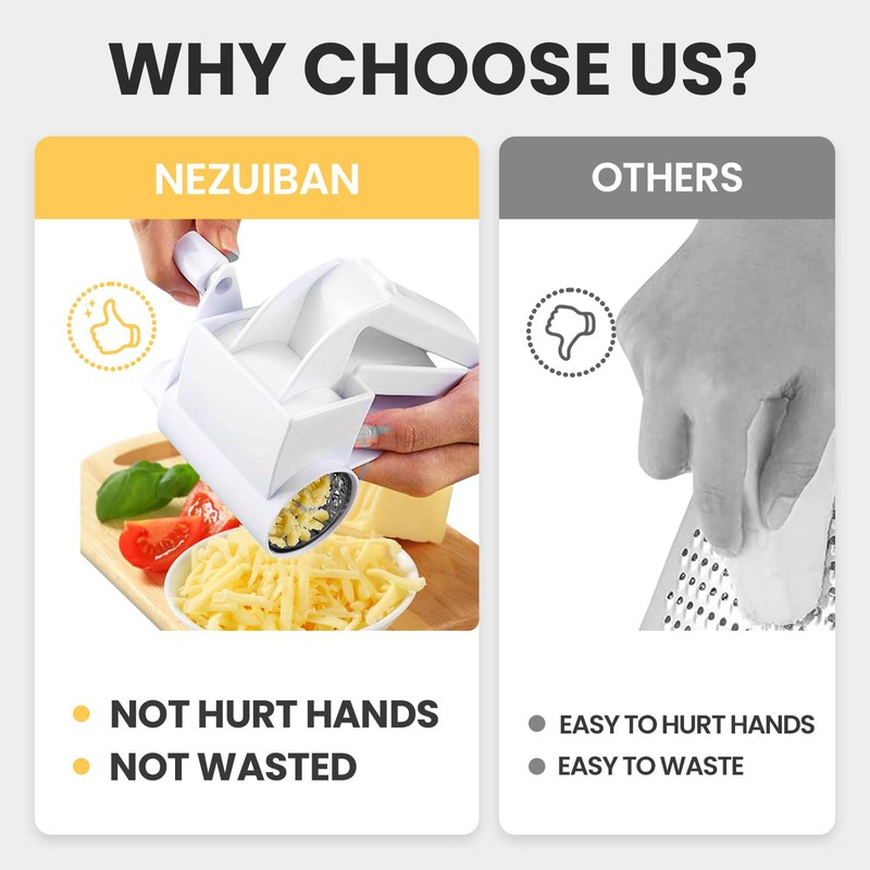 Cheese Grater with Handle, Rotary Cheese Grater,Vegetable, Chocolate, Hard Cheese