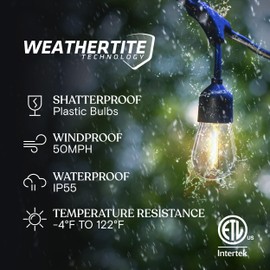 Brightech Ambience Pro 27 Ft Solar Powered String Lights - Commercial Grade Waterproof Patio Lights with Edison Bulbs - Shatterproof LED Solar Outdoor String Lights - 1W LED, Soft White, 12 Bulbs