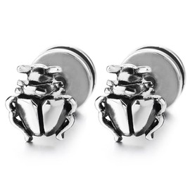 Stainless Steel Scarab Beetle Stud Earrings Men Women Unique Symbol Earrings, Stainless Steel, No Gemstone
