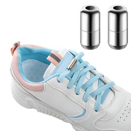 SIOPPKIK Pack of 20 Laces Buckle Tieless Elastic Shoelaces Metal Talrepen Access Silver Buckle Elastic Lazy Shoelaces Fit for Children Adults Trainers Creative Shoes (Black, Silver)