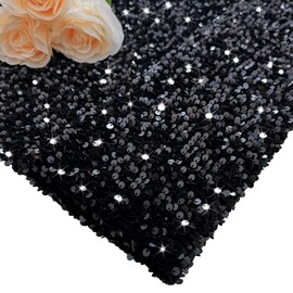 MODFUNS Sequin Fabric by The Yard Black Sequins Sparkly Fabric 4 Yards Velvet Sequence Material DIY Glitter Fabric for Dress Sewing Mermaid Linen Fabric Sequined Thick Fabric for Birthday Holiday