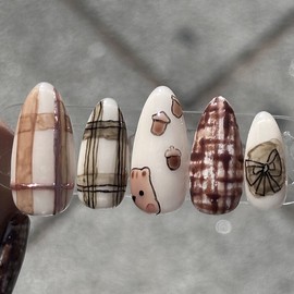 Where do acorns come from~ Handmade nail tips - Square / 도토리가 어디서왔나~ 수제네일팁 - 스퀘어