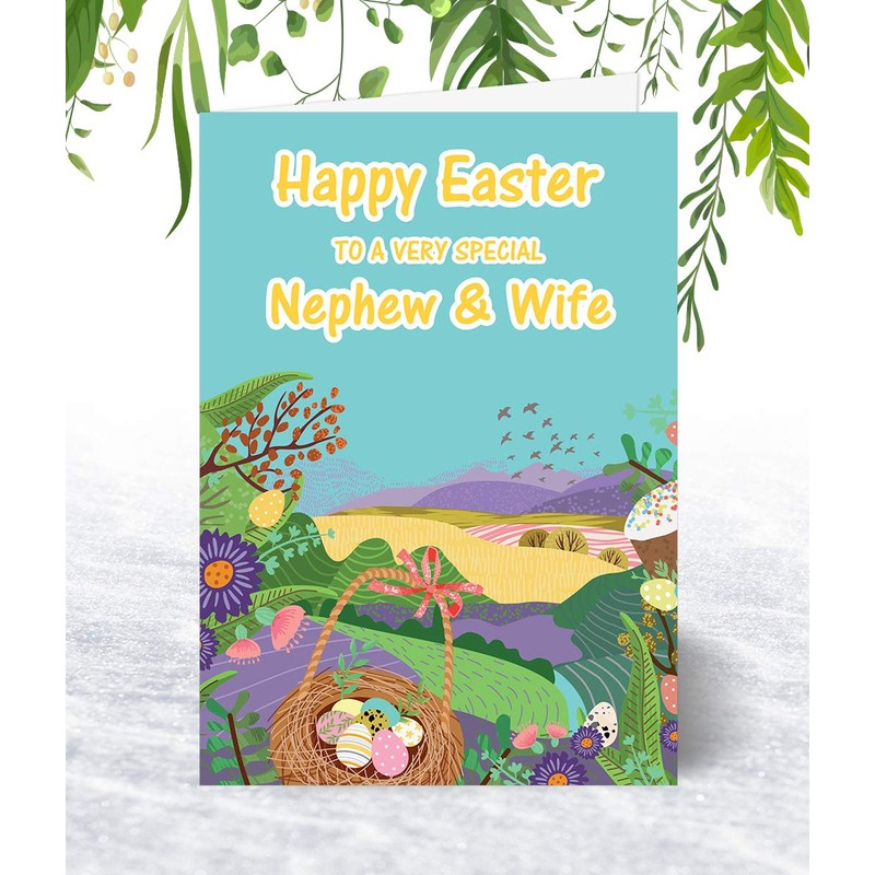 Nephew & Wife Easter Card - Spring Meadows - Medium
