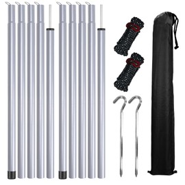Tent Poles for Tarp, KescherAb Adjustable Tarp Poles Aluminium Tarp Poles Set of 2 for Tent Fly, Awning, Outdoor Camping, Hiking, Backpacking & Rainfly with Pegs & Reflective Ropes, Grey