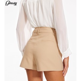 Ginasy High Waisted Shorts for Women Trendy Summer Shorts Dressy Casual Wide Leg Shorts with Pockets Khaki