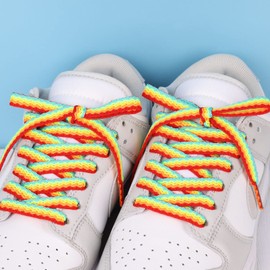 Booyckiy Flat Colorful Fashion Shoelaces, 5/16" Rainbow Stripe Shoe Laces for Sneakers 3D Rainbow 39inch (100cm)