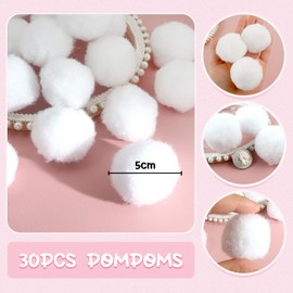 TOAOB Pack of 30 Pompoms for Crafts, Large, 5 cm, White Pompom, Fluffy Plush Set, Balls, Art Bobble for Decorating, Decorating, Sewing, DIY, Fun, Creative Crafts