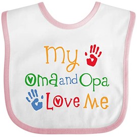 inktastic Oma and Opa Love Me Grandchild Baby Bib White and Pink 26a2d