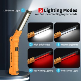 Suranew Rechargeable LED Work Light for Mechanics - Yellow Magnetic Base 360° Rotatable Flashlight, 5 Modes Valentine’s Day Gifts for Men Him - Ideal for Car Repair, Camping & Workshop Tools