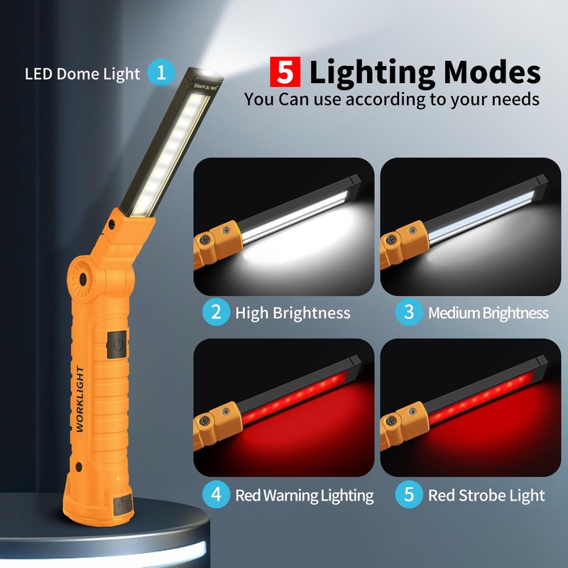 Suranew Rechargeable LED Work Light for Mechanics - Yellow Magnetic