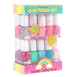 SIMPLE PLEASURES Unicorn Glitter Kids Nail Polish Set for Girls – 14 Water-Based Non -Toxic Nail Art Kit - Gift Set for Girls Ages 7-12