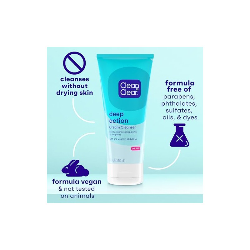 Clean & Clear Oil Free Deep Action Cream Cleanser, Unisex,