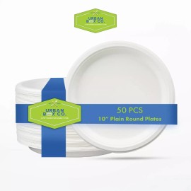 Urban Box Co 10-Inch Disposable Paper Plates, Heavy Duty, Compostable, 50 Count