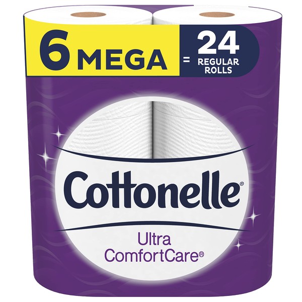 Cottonelle Ultra ComfortCare Toilet Paper, 6 Mega Rolls, Soft Bath Tissue (6 Mega Rolls = 24 Regular Rolls)