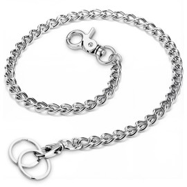 Wiratca Wallet Chain, Anti-Lost Wallet Chains for Men, Heavy Duty Long Jean Pocket Chain with 2 Keyrings for Jeans, Pants and keys - Silver