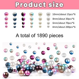 1890pcs Pearl Beads for Jewelry Making,Round Glass Pearl Beads for Bracelet Making Glass Beads for Jewellery Making DIY Bracelet Necklace Earring Knitting Decorations Shiny Beads for Crafting.