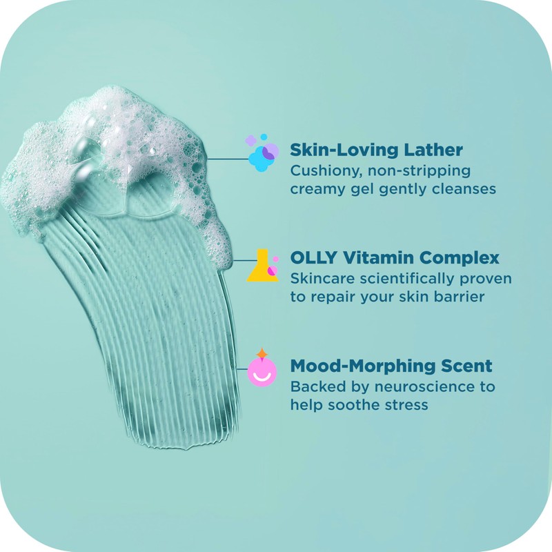 OLLY Body Wash Mixed Pack 4 Count, Calm, Renew, Bright,