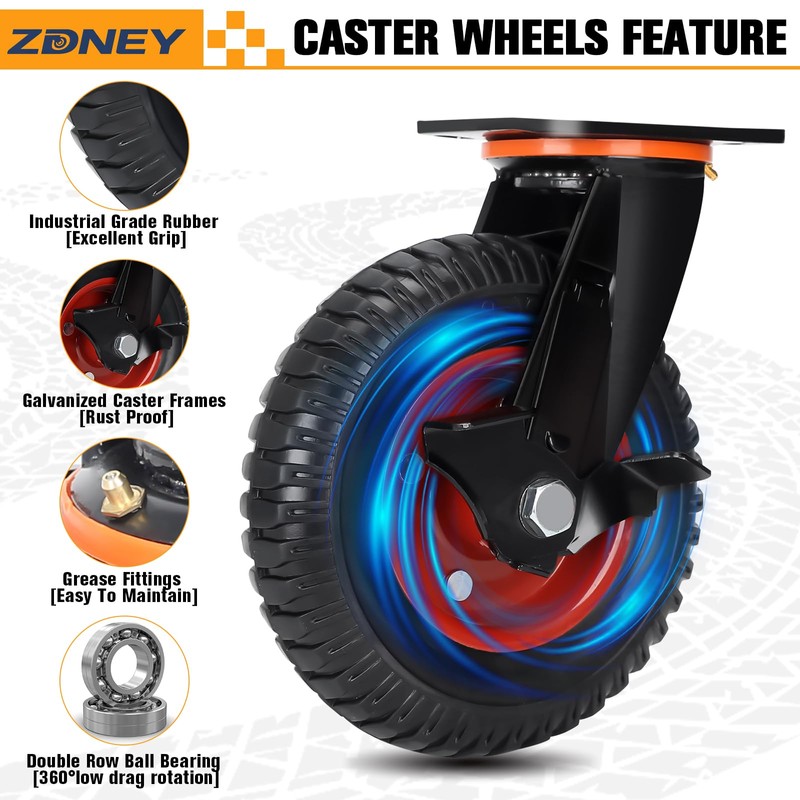 ZDNEY 8"x2" Heavy Duty Casters Set of 4, 3600LBS Capacity