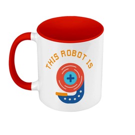 Tasse in Premium-Qualität, Rot – This Robot is 9 Celebration Birthday Party Gift Mechanic Machine – Tasse mit Henkel und farbigem Innenfutter