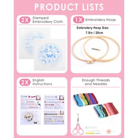 TINDTOP - Kit de bordado para adultos, técnicas de bordado para principiantes, incluye aros de tela para bordar, hilos para amantes de las manualidades, puntadas a mano