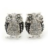 Clear Crystal Black Enamel 'Owl' Stud Earrings In Silver Plating