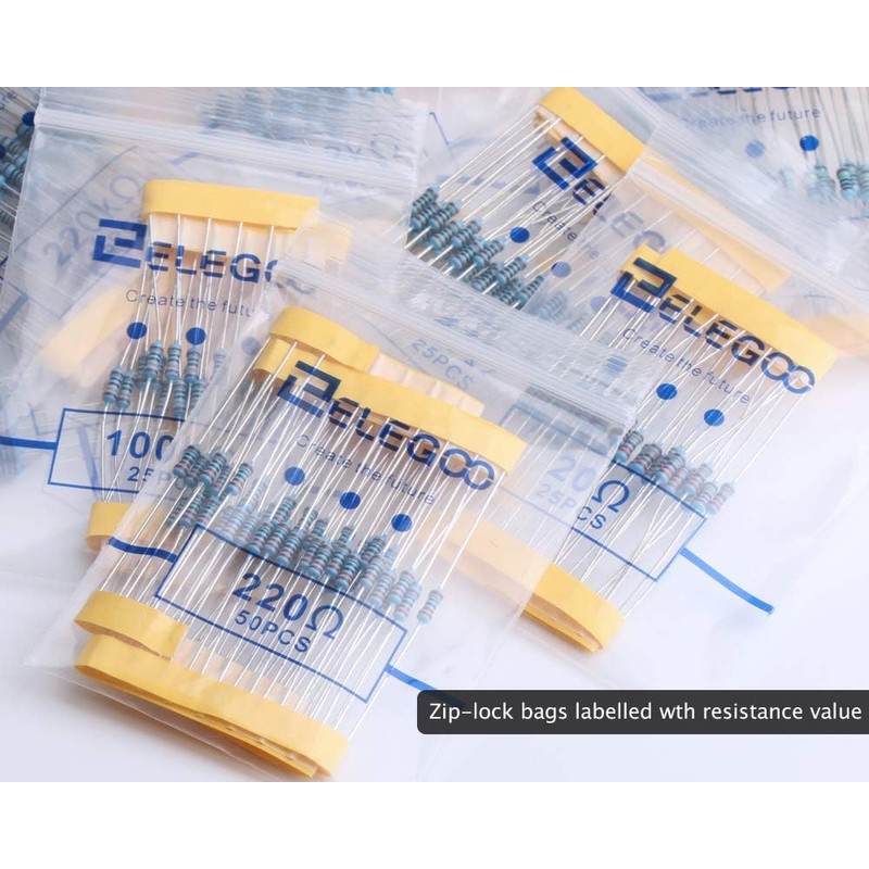 ELEGOO 17 Values 1% Resistor Kit Assortment, 0 Ohm-1M Ohm