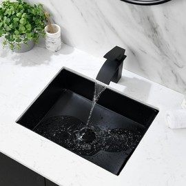 BoomHoze Undermount Bathroom Sink Rectangle, 20"x15" Black Bathroom Vessel Sink Porcelain Ceramic Modern Art Lavatory Vanity Under Counter Basin with Overflow