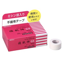 Nitoms 3282 Yuu Skin Bonds GS Non-woven Fabric, White, Skin-Friendly, Rash Resistant Tape, Perforated Long Type, 1.0 inches x 29.4 ft (25 mm x 9 m), Pack of 12