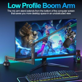 socodox Low Profile Mic Arm,Upgraded Microphone Boom Arm Stand with 7cm Desk Mount Clamp and 3/8" & 5/8" Adapter, Heavy Duty Mic Stand for Blue Yeti, Podcasting, Gaming, Holds Up to 4.4lbs, Black