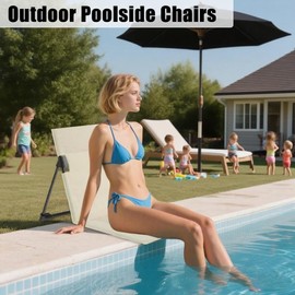 2PCS Foldable Seats for Poolside Chairs, Lightweight Portable Flip Chairs for Edge of Pool, Outdoor Camping, Picnic, Beach, Travel with Back Support & Carry Bag (Beige)