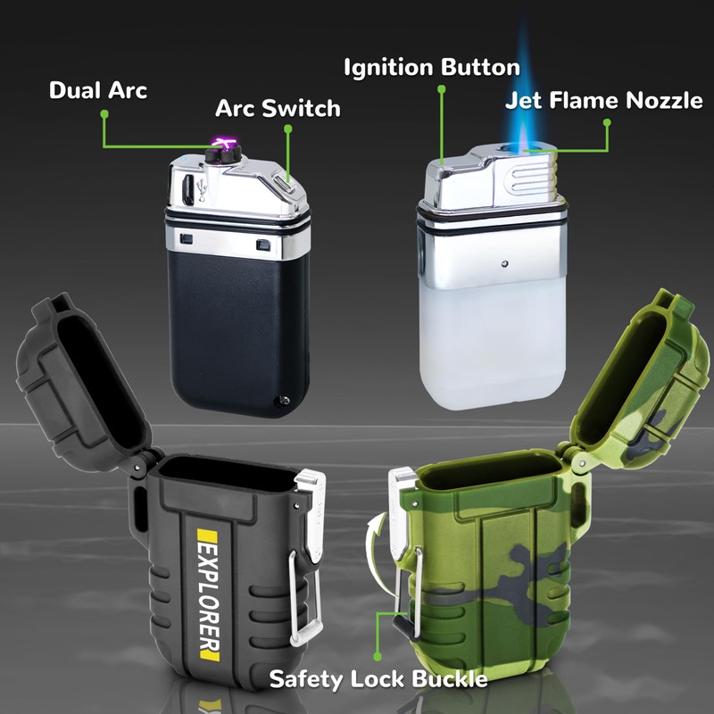 3 Pack Waterproof Lighter Outdoor Windproof Torch Lighters Dual Arc