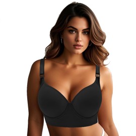 Geibiu Women's Push Up Bra,Back Smoothing Bras,Full Coverage Bras for Women,Hide Back Fat Bra,Deep Cup Bra Plus Size Black 40C