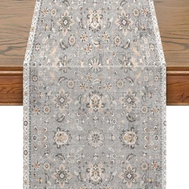 Snycler Table Runner Boho Table Runners Vintage Elegant Farmhouse Table Center Linen Decor for Home Dining Party Entrance (13x48 Inch) Gray