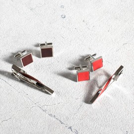 Tabarat Kts-007 Men's Tie Clip Cuff Set, Twist Genuine Leather, Brass, Made in Japan, Twist, 10 Colors Available