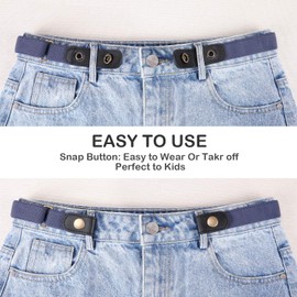 WHIPPY Buckle Free Elastic Kids Toddler Belt, No Buckle Stretch Adjustable Belts for Girls Boys Back to School Supplies (Black Blue, Suit Pants Below 24 Inches)