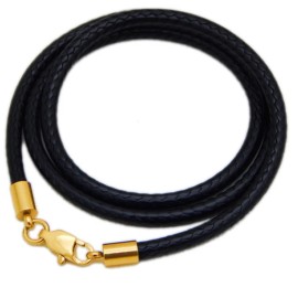 Handmade 2mm Black Rope Leather Cord Chain Gold Tone Stainless Steel Lobster Clasp 16-32" - 20 in