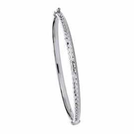 PalmBeach Sterling Silver Diamond Cut Bangle Bracelet (4mm), Hidden Box Clasp, 7.75 inches