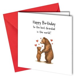 Oscar Finks Birthday Card for Grandad, Bear Design with Red Envelope, 15 x 15 cm blank inside #1891