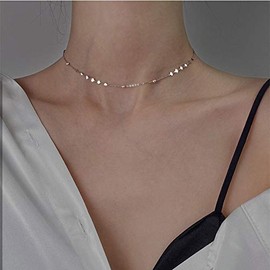Necklace 925 Sterling Silver Peach Heart Choker Clavicle Chain Short for Women Fine Jewellery Brithday Gift Silver, Sterling Silver