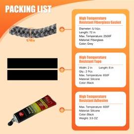 Protalwell Wood Stove Gasket, 5/16" Wood Stove Door Gasket Kit, High Temperture Resistant Gasket Rope Replacement for Stove or Fireplace Doors, Grey Color Fiberglass Gasket