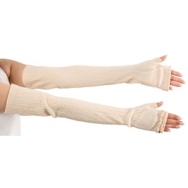 Elle Linen Hat Gift Women's UV Gloves, Willow Material, Anti-Slip, Stretch, Cotton, 4 Types to Choose from, Smooth and Comfortable, Case Included, Fingerless, Arm, 5 Fingers, Long, Short, Ribbon, 6.