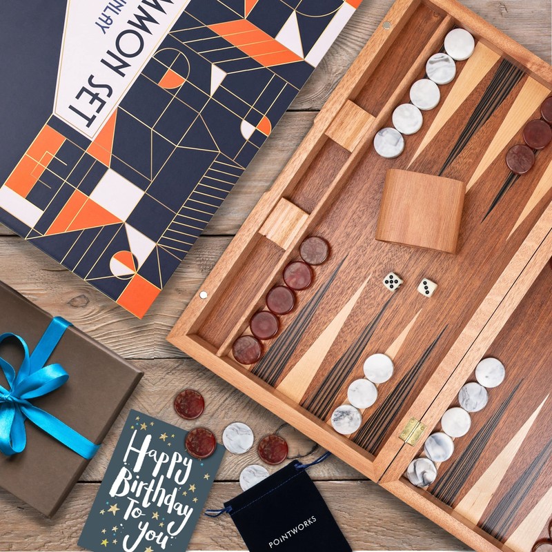 Pointworks 17 Inch Backgammon Sets for Adults. Beautiful Wood Inlaid