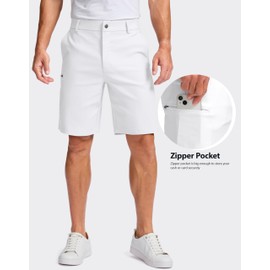 Pudolla Men's Casual Shorts 7/9 Inch Golf Shorts Stretch Dress Work Shorts for Men with 4 Pockets Quick Dry Lightweight(White-9"-36)