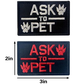 TailWag Planet Service Dog Ask to Pet Patch Embroidered Vest / Harnesses Badge Fastener Hook & Loop Emblem, 2 Pcs