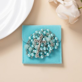 YQZIYOU Rosary Beads Catholic for Women - Confirmation Gifts for Teenage Girl, Solid Colored Simple Style button bag, Artificial Pearls Rosary, Gifts for Women, (Sky blue)